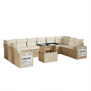 Set Divano da Giardino Hibiscus Nature International in Rattan PE per Esterni, 6 Posti con Braccioli Regolabili, Stile Contemporaneo Beige - Product Image 1