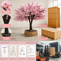 Grand arbre artificiel de cerisier réaliste, fleurs roses denses, tronc en fibre de verre pour la décoration intérieure d'hôtels, centres commerciaux et restaurants