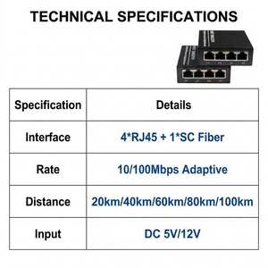 Convertidor de Medios de Fibra Óptica para Equipos Electrónicos Ethernet, 4 Puertos Ethernet, 1 Puerto, 20KM - Product Image 6