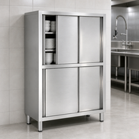 Armoire de rangement en acier inoxydable commercial, 4 portes coulissantes, finition mate brossée, modulaire, extensible, résistante à la corrosion, cuisine