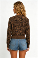Cardigan pour femme à col en V imprimé léopard, pull en maille classique boutonné avec ourlet et poignets côtelés, OEM/ODM disponible