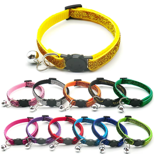 Kalung Kucing dari Nilon Solid yang Tahan Lama, Dapat Disesuaikan, Bernapas, dengan Gesper Pengaman, Patch, Lonceng, Payet, dan Glitter - Product Image 1