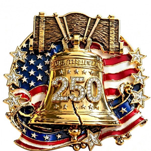 Broche de la Campana de la Libertad Rojo Brillante, 250 Aniversario, Aleación con Incrustaciones de Diamantes, Unisex, Joyería Conmemorativa del Día de la Independencia, Regalo - Product Image 2