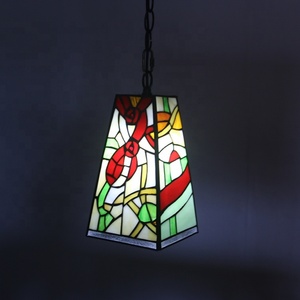 LongHuiJing 6 Inch Tiffany Style Mini Pendant <b>Light</b> Vintage Creativity Rectangle Stained Glass <b>Rose</b> Shade E27 Chandelier Hanging - Product Image 2