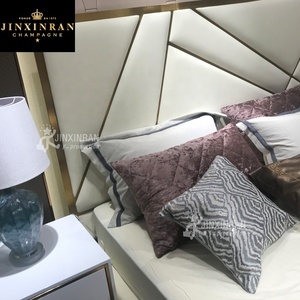 Modern Luxury Nordic Hotel Bedroom Furniture <strong>White</strong> Microfiber Leather king Queen Size <strong>Bed</strong> <strong>Frame</strong> <strong>with</strong> High Headboard - Product Image 4
