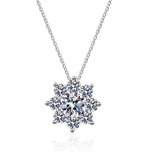 18k Real Solid White Gold VVS1 D Clarity Lab Grown Diamond Sun Flower Diamond Necklace for Women Fine Jewelry - Product Image 1
