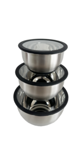 Ensemble de 3 bols à mélanger en acier inoxydable de qualité supérieure, bols à salade en métal avec couvercle en verre - Product Image 3