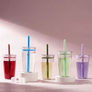 Nuevo Vaso de Tritán Degradado Esmerilado de Moda con Asa y Pajita para Bebidas Diarias en Oficina y Hogar - Product Image 3