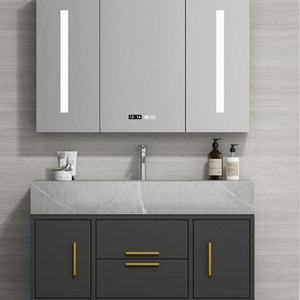 CR Grey 100cm Bathroom Vanity <b>with</b> Smart <b>Mirror</b> Cabinet and Integrated Ceramic Basin - Product Image 1