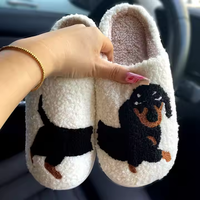 Pantoufles de boutique pour femmes, motif Teckel de dessin animé, d'intérieur, en peluche, moelleuses, douillettes, en coton et fourrure, pour la maison