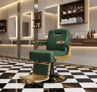 Fauteuil de barbier hydraulique antique doré brun avec siège confortable et structure en aluminium pour salon de coiffure