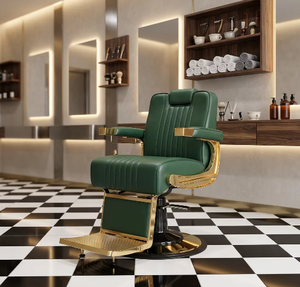 Fauteuil de barbier hydraulique antique doré brun avec siège confortable et structure en aluminium pour salon de coiffure - Product Image 1
