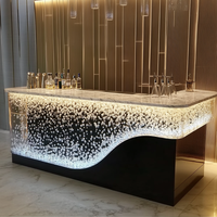 Comptoir de bar moderne pour hôtel, restaurant, bar, design LED, dessus en onyx translucide, marbre, or, en forme de U, pour boîte de nuit