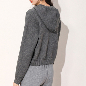 <span class=keywords><strong>Cardigan</strong></span> Corto in Maglia <span class=keywords><strong>con</strong></span> Cappuccio e Zip Grigio da <span class=keywords><strong>Donna</strong></span> - Top Casual Quotidiano - Product Image 3