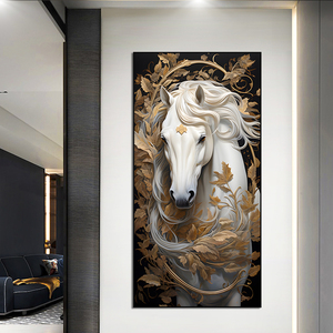 Caballo blanco de lujo ligero moderno, arte de pared de salón, decoración del hogar, pintura de caballo <span class=keywords><strong>para</strong></span> el éxito, cuadro colgante de oficina - Product Image 3
