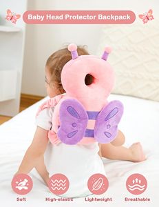 Pink Butterfly Baby Walker Head Protector Pillow <b>Toddler</b> Adjustable Baby Head Protection <b>Backpack</b> Wear Safety Pad - Product Image 2
