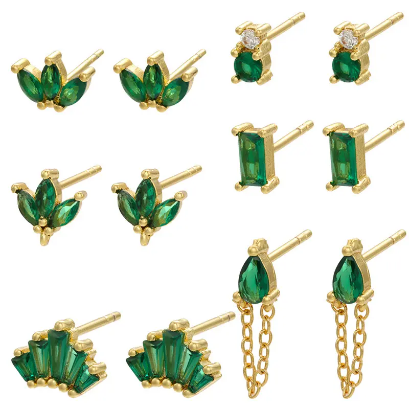 Best hot design natural stone stud earring diamond green zircon earrings women
