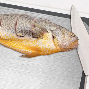 Planche à découper double face en acier inoxydable pour la cuisine, qualité alimentaire, facile à nettoyer, en acier inoxydable et en paille de blé - Product Image 2