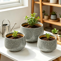 Granit-Sprenkel-Blumentopf-Set mit Amber-Glasur-Futter für die Präsentation von Zimmerpflanzen auf Regalen