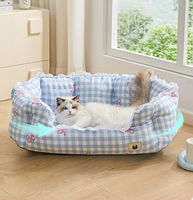 Coussin de luxe ovale pour chat, tapis rafraîchissant, nid douillet en dentelle à volants, coussin donut à rebord haut pour chien, sommeil profond apaisant, antidérapant, lavable, vente en gros OEM