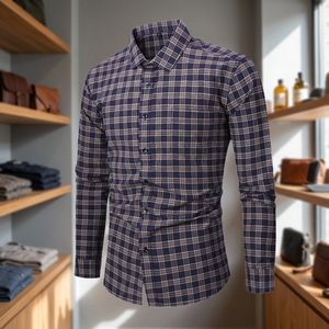 Chemise décontractée à double boutonnage pour homme Enovate, à micro-carreaux, manches longues, 100 % coton respirant, été, logo ODM au dos du col - Product Image 3