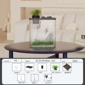 투명 ABS & 유리 베타 어항 소형 어항 10L 셀프 클리닝 데스크탑 & 야외용 - Product Image 3