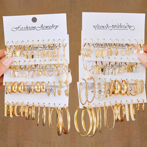 Cross-Border Hot Selling Alloy Electroplated Twist Heart Butterfly Earrings Set Simple C-Shaped Imitation Pearl <strong>Large</strong> <strong>Hoop</strong> - Product Image 1