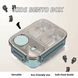 Lonchera Bento para Niños, Portátil, con Asa, Apta para Microondas, a Prueba de Fugas, 3 Compartimentos, Forma Rectangular, Tapa Sellada - Product Image 2