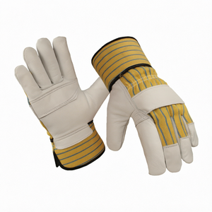 Gants de travail en cuir avec manchette de sécurité rayée jaune, antidérapants, lisses, 11 oz, sans latex, gants de sécurité polyvalents - Product Image 1