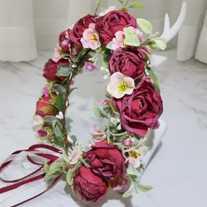 Handmade Adjustable Flower Wreath Headband Halo Floral Crown Garland Headpiece Wedding Festival Party Bride Corolla Hairband