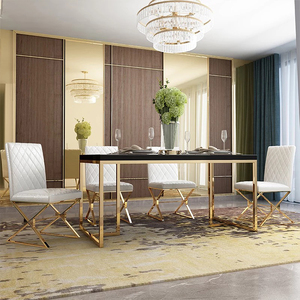 Vuelos de mesa de muebles de comedor blanco <span class=keywords><strong>dorado</strong></span> de vidrio moderna de muebles para <span class=keywords><strong>el</strong></span> hogar de acero inoxidable - Product Image 1