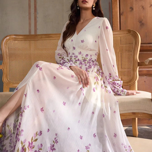 V Neck Lace Boho <strong>Dress</strong> Flowy Fall Wedding Party Guest <strong>Dresses</strong> Long Sleeve Maxi White <strong>Dresses</strong> for Woman Elegant - Product Image 4