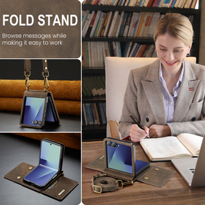 Funda de Lujo Plegable de Cuero PU para Teléfono Celular con Correa para el Hombro y Cartera Plegable para Tarjetas, Compatible con <span class=keywords><strong>Samsung</strong></span> <span class=keywords><strong>Galaxy</strong></span> <span class=keywords><strong>Z</strong></span> <span class=keywords><strong>Flip</strong></span> 7 6 5 4 <span class=keywords><strong>3</strong></span>, Nueva - Product Image 5