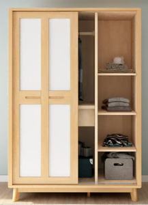 Armoire scandinave moderne en bois avec portes coulissantes et étagères ouvertes, meuble de rangement autoportant pour chambre à coucher - Product Image 6