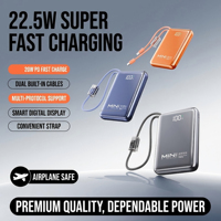 Batterie externe 10000mAh 20000mAh finition métallique, charge rapide 22.5W, chargeur portable avec câbles intégrés, écran LED numérique