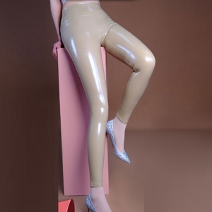 Sexy Faux Latex Skin Colour <strong>Leggings</strong> Women <strong>Wet</strong> <strong>Look</strong> PU Leather Trousers High Waist Stretch Bodycon Slim Pants Custom - Product Image 5