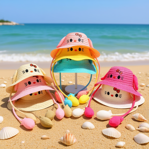 Cappello di paglia con airbag a forma di gattino dei cartoni animati per bambini, taglia unica, per protezione solare estiva - Product Image 2