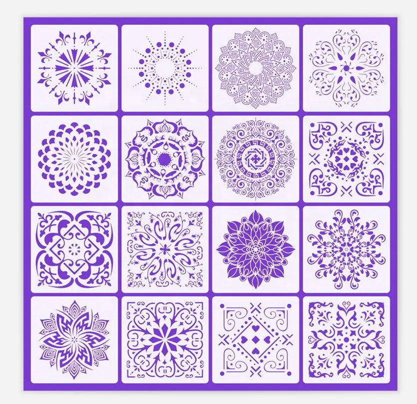 16 piece mandala template wall stencils decor 6 x 6 inch reusable painting or wall tile floor wood fabric furniture template
