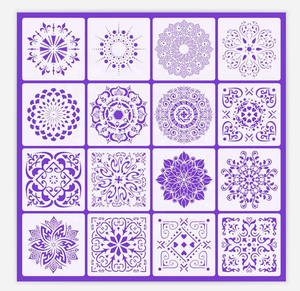 Set di 16 <span class=keywords><strong>Stencil</strong></span> Mandala per Decorazione Murale, 6 x 6 Pollici, Riutilizzabili per Pittura, Piastrelle, Pavimenti, Legno, Tessuti e Mobili - Product Image 1