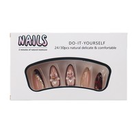 24 faux ongles en acrylique faits à la main, forme amande, couvrance totale, design circulaire 3D, luxe, motif écaille de tortue Maillard