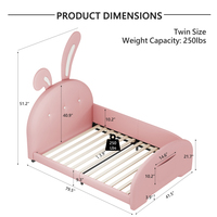 Lit plateforme moderne en forme de lapin, taille double, rembourré, écologique, durable, rose, avec tête et pied de lit (Ancien SKU)