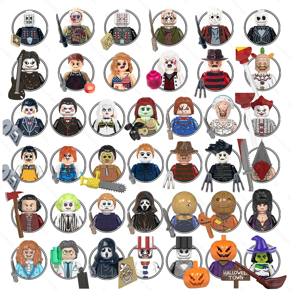 Caliente Halloween película de terror Freddy Beetlejuice Jason Jack Killer Sally Elvira pirámide cabeza recoger bloques de construcción niños Mini Juguetes