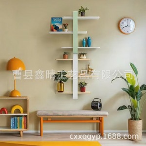 Wooden Wall <b>Shelf</b> 6 Tier Rectangle Multifunctional Storage <b>Rack</b> For Living Room Modern Minimalist Design - Product Image 1