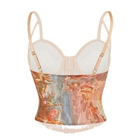 Haut imprimé à fines bretelles avec anneau en acier et ceinture ajustée, en tissu mélangé de fibres de polyester, style gilet, corset et bustier, pour la mode féminine