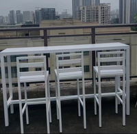 Meubles de bar d'extérieur de qualité commerciale, table de bar en métal en forme de U avec tabourets à accoudoirs, sièges de luxe pour bord de piscine et toit