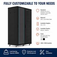 Gabinete de Servidor de Pie de 19 Pulgadas con 77.85% de Ventilación, 42U 47U, Puerta de Malla, Alta Capacidad de Carga de 1000KG, Caja de Red