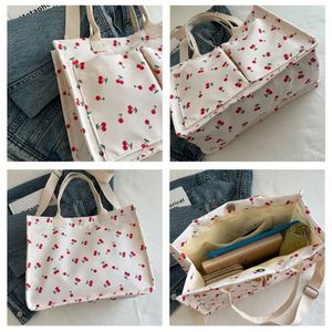 Cherry Tote Bags Women Canvas Patchwork Purse Casual Shoulder Bag Multi-Pocket Satchel Handbags for Work Travel - Product Image 2