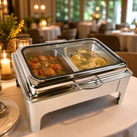 Recipiente para Buffet de Acero Inoxidable con Tapa de Vidrio, Calentador de Alimentos de Doble Bandeja para Catering, Banquetes, Hoteles, Venta al por Mayor