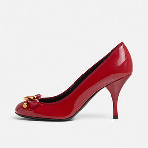 <span class=keywords><strong>Zapatos</strong></span> sólidos de punta redonda para mujer, tacones altos y finos, sandalias decorativas circulares de <span class=keywords><strong>charol</strong></span>, vestido de tacón <span class=keywords><strong>ancho</strong></span>, <span class=keywords><strong>zapatos</strong></span> de tacón con lazo delantero - Product Image 4