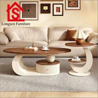 Table basse ovale en noyer de style Mid-Century Modern, luxe léger, minimaliste, avec rangement, pour salon